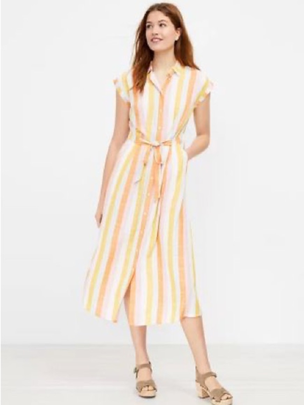 Lift Striped Button-Front Midi Shirt Dress size L
